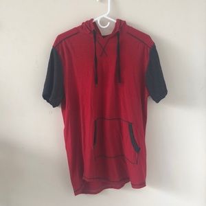 Red and gray short sleeve hoodie